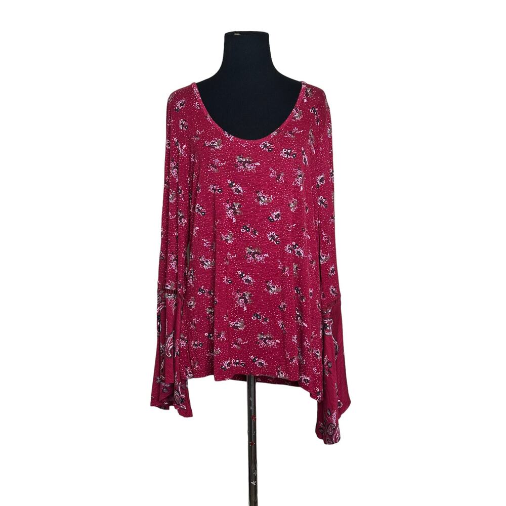 True Craft red floral long sleeves tunic top size 1X